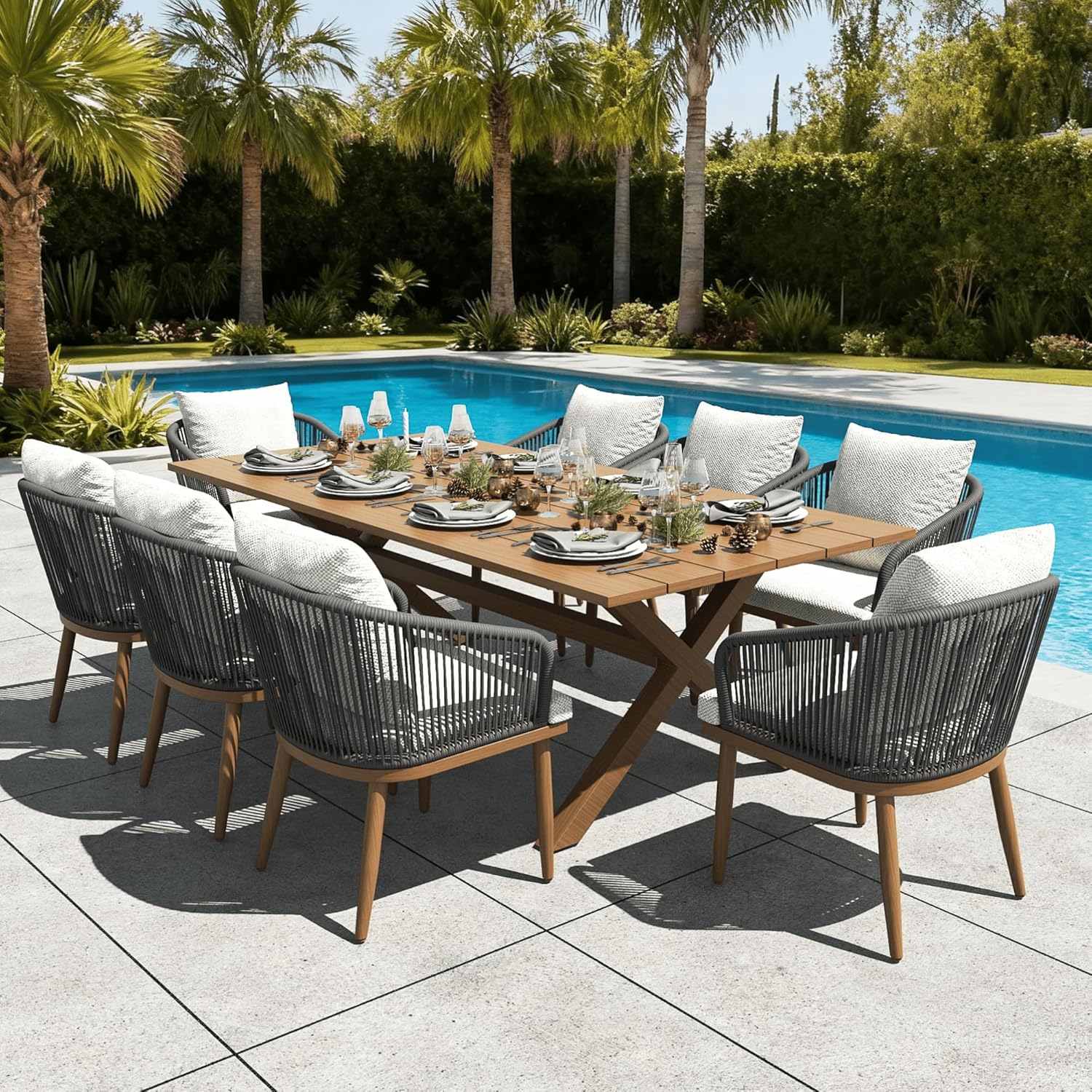 LayinSun outdoor patio dining set review key features and technical specifications of the 9 piece aluminum dining set